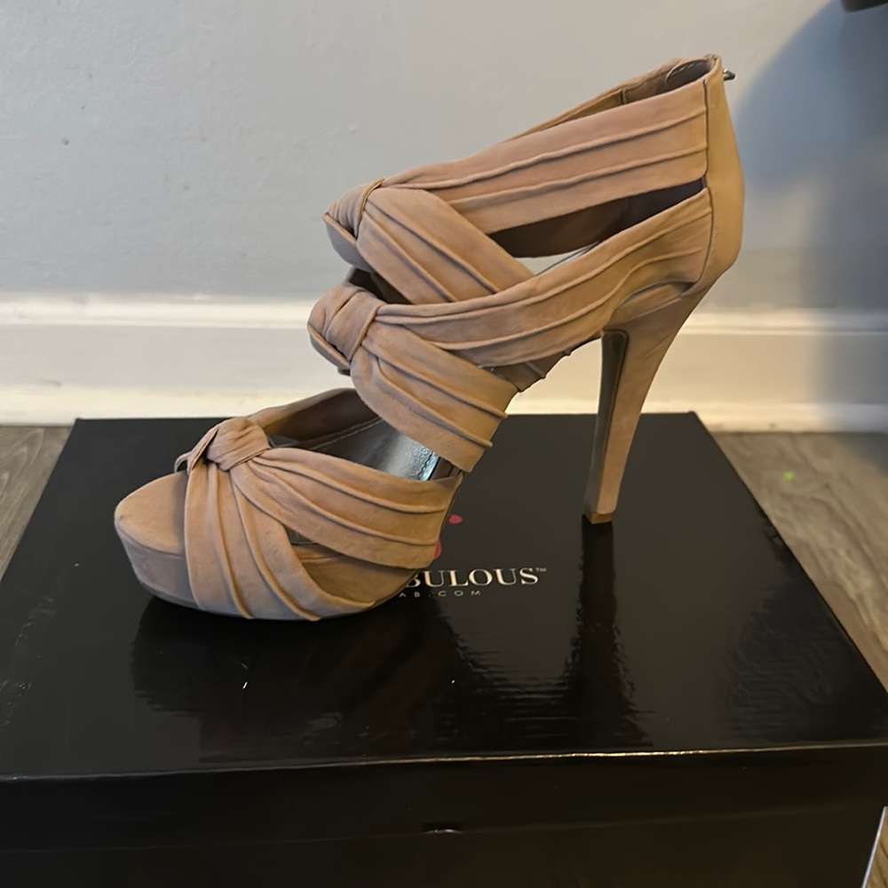 JustFab heels, they are tan with a slight pink undertone.